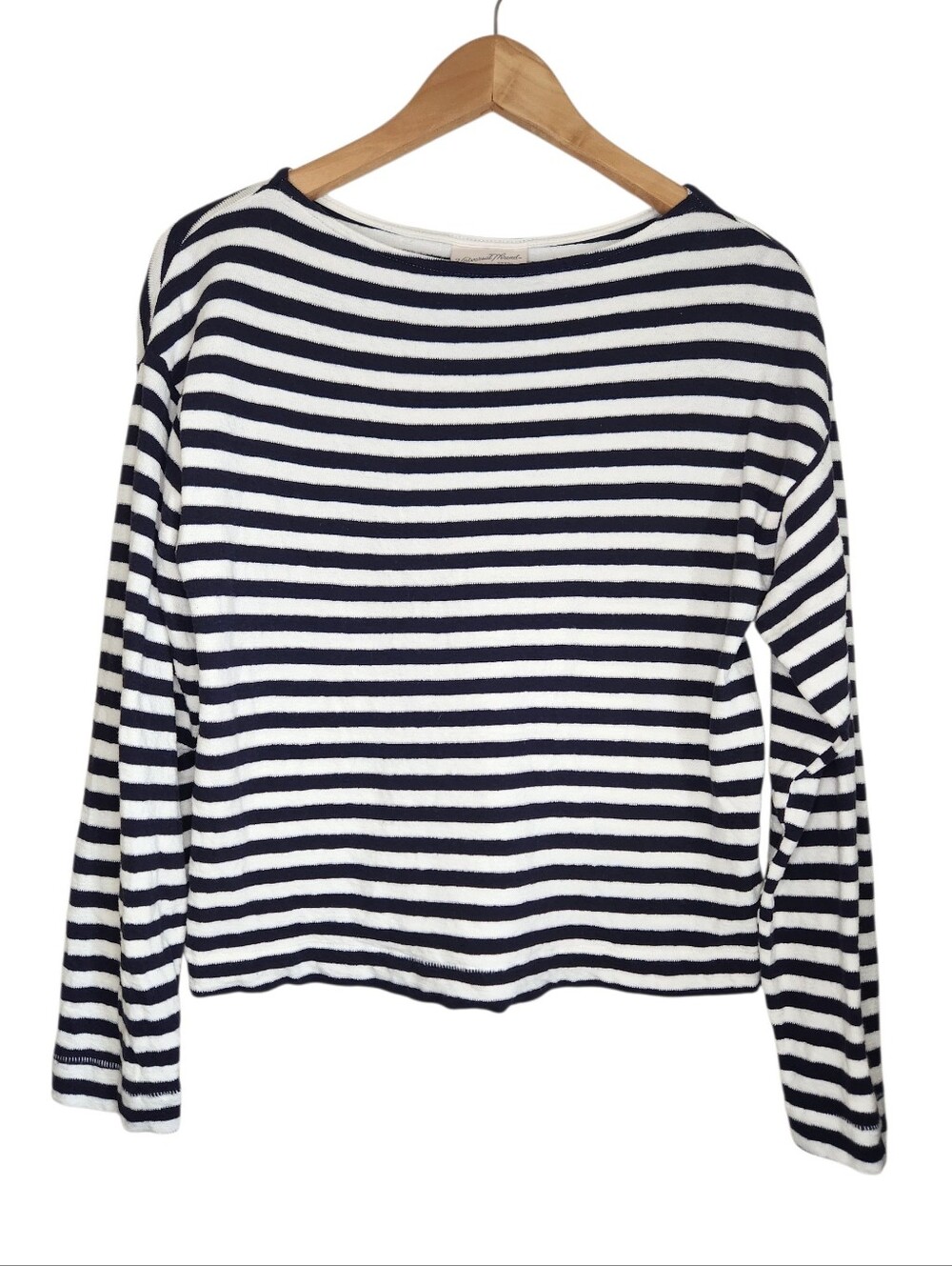 Universal Thread Navy Blue White Striped Long Sleeve Boat Neck Shirt Sz Small